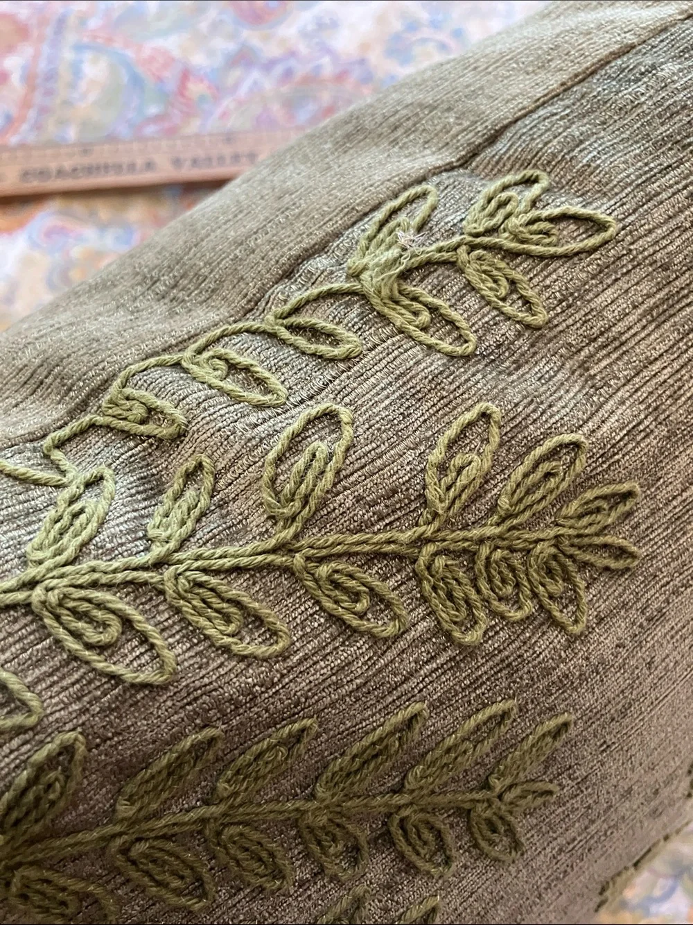 Embroidered fern pillows cottagecore natural home green set of 2 throw pillows